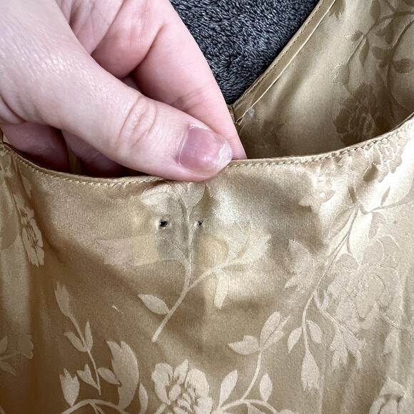 Vintage Laura Leigh 100% Silk Slip Dress Womens M Gold Floral Shimmery - Picture 9 of 11